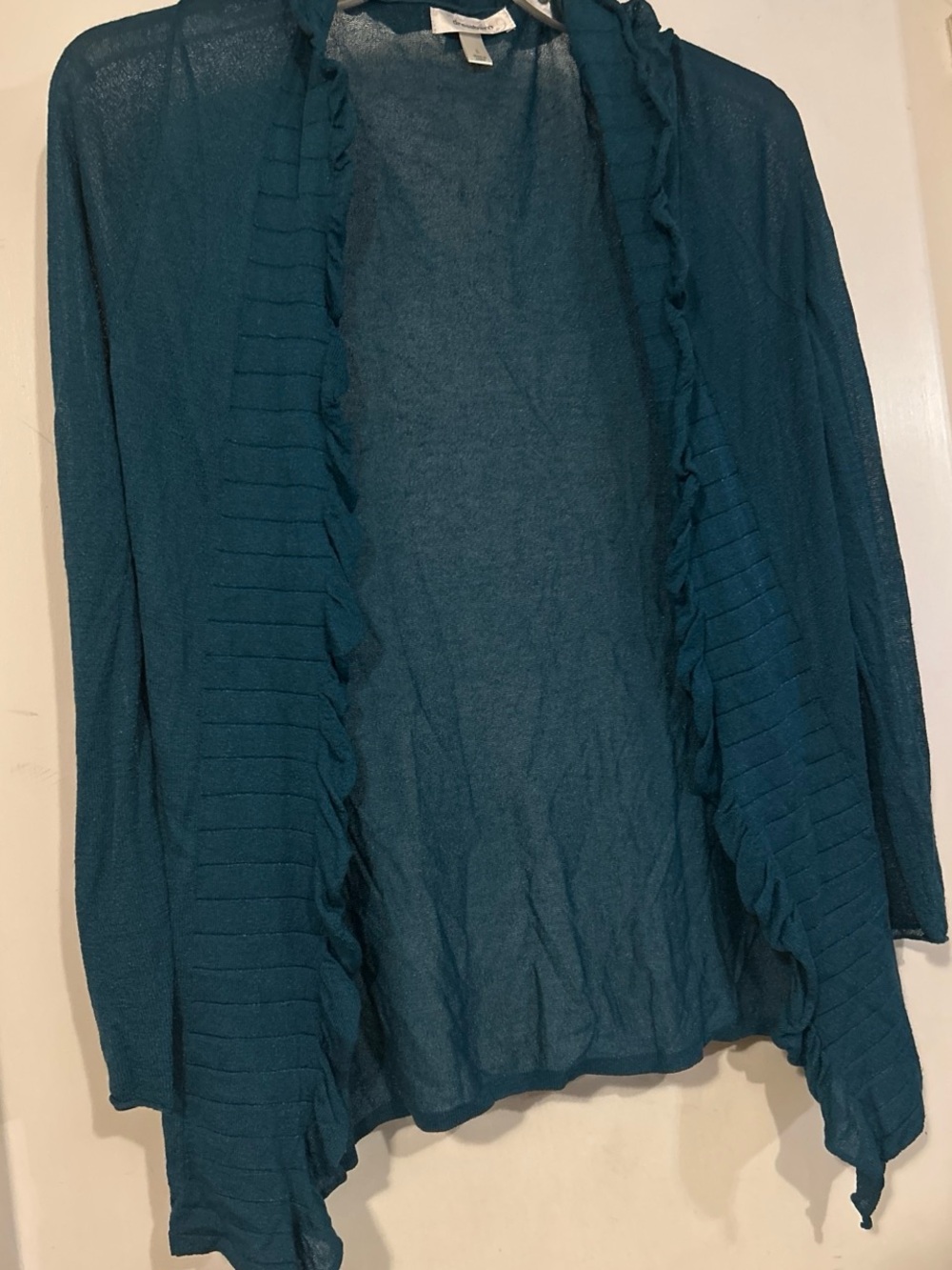 Dress Barn Teal Ruffle-Trim Open Cardigan